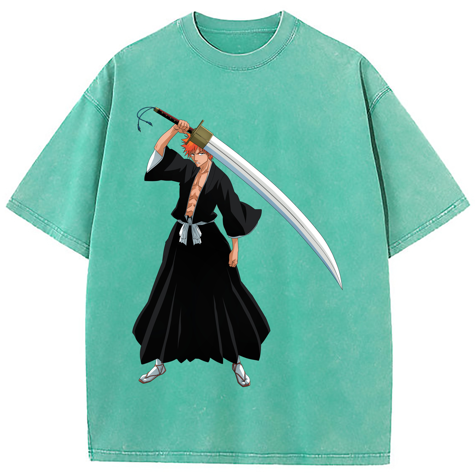 （画像用） ブリーチ 黒崎一護（くろさき いちご）BLEACH Kurosaki Ichigo 綿100% ヴィンテージ風 半袖Tシャツ（フロントプリント）